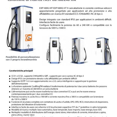 Colonnina Ricarica Fast Charge 180 kW 3 attacchi